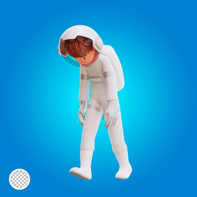 3d illustration cute spaceman astronaut walking sad