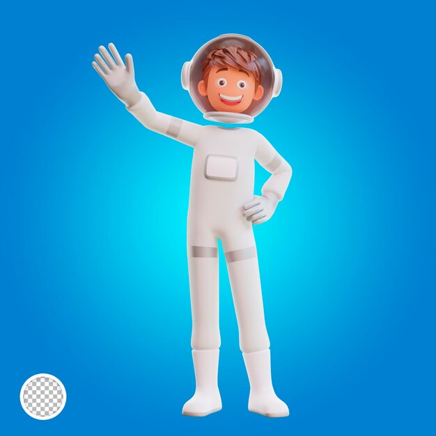 3d illustration cute spaceman astronaut waving