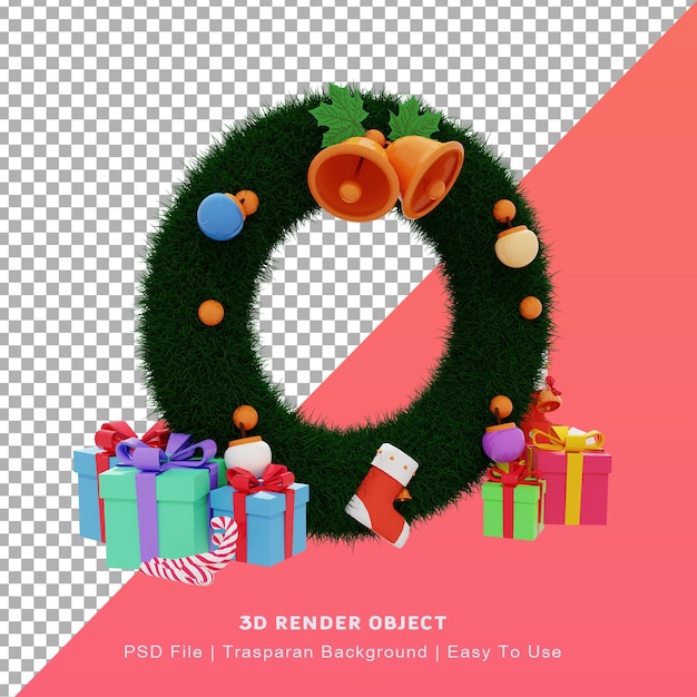 3d illustration of cute Wreath Ring Krans icon with christmas day theme