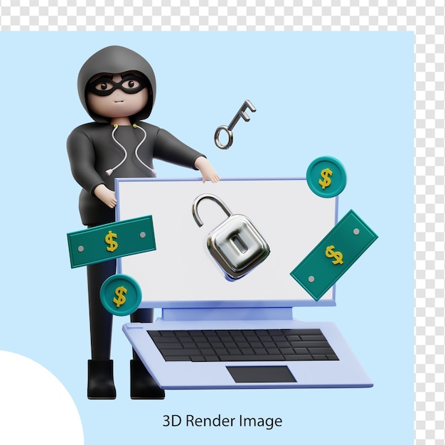 PSD 3d illustration cybercrime hacking a banks