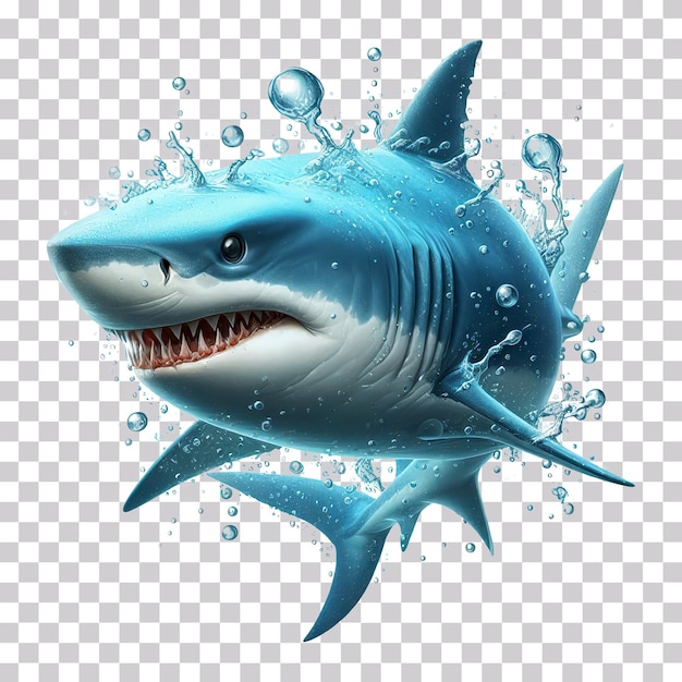 PSD 3d illustration of a dangerouse wet shark with water splash isolated on a transparent background