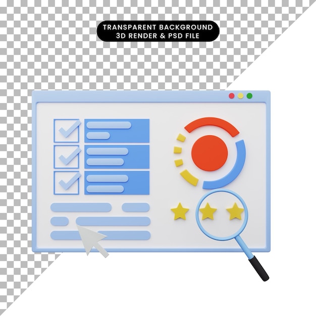 PSD 3d illustration of data analysis report