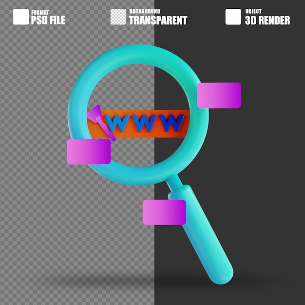 3D illustration data search and magnifying glass 3