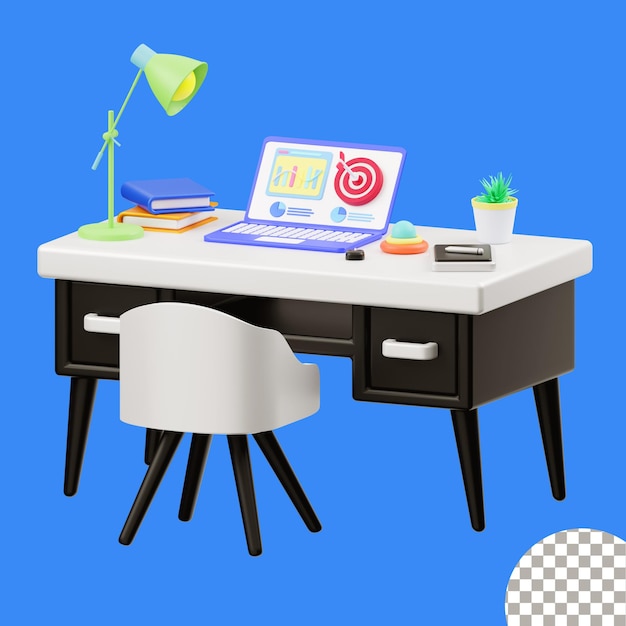 3d illustration of a desk with a laptop and digital marketing illustration