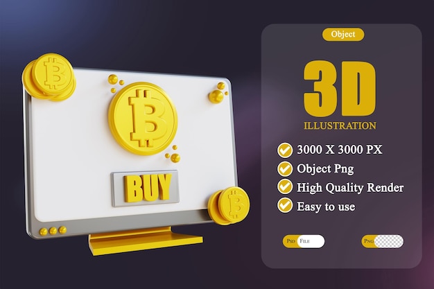 3D illustration desktop bitcoin buy 3