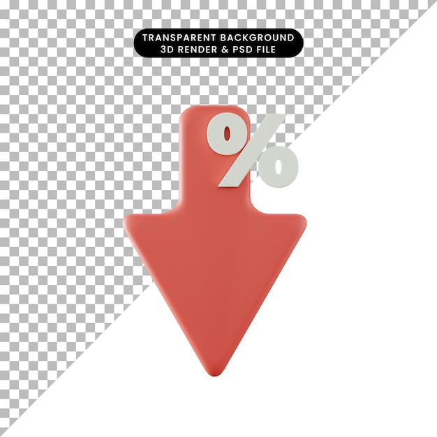 3d illustration of discount icon with arrow down