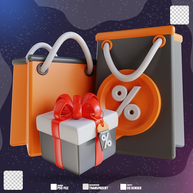 3D Illustration discount paper bags and gift boxes