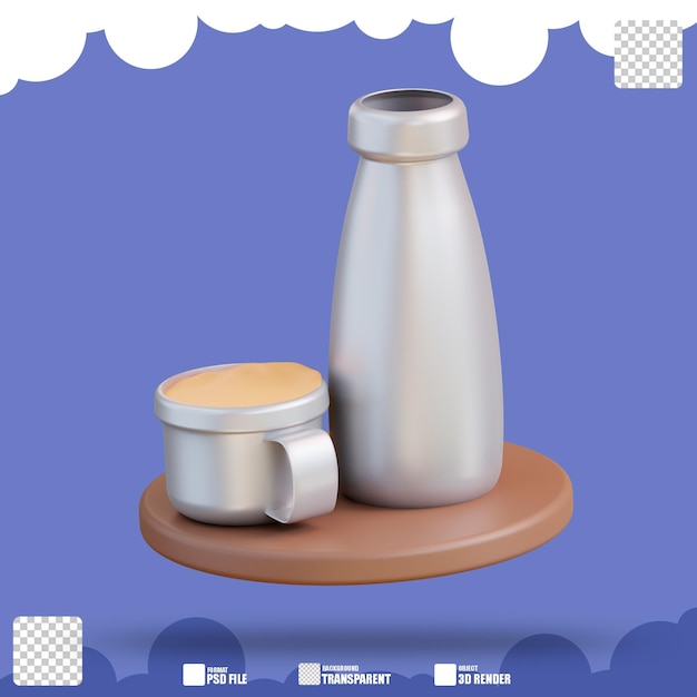 3d illustration of drinking bottle and glass 2