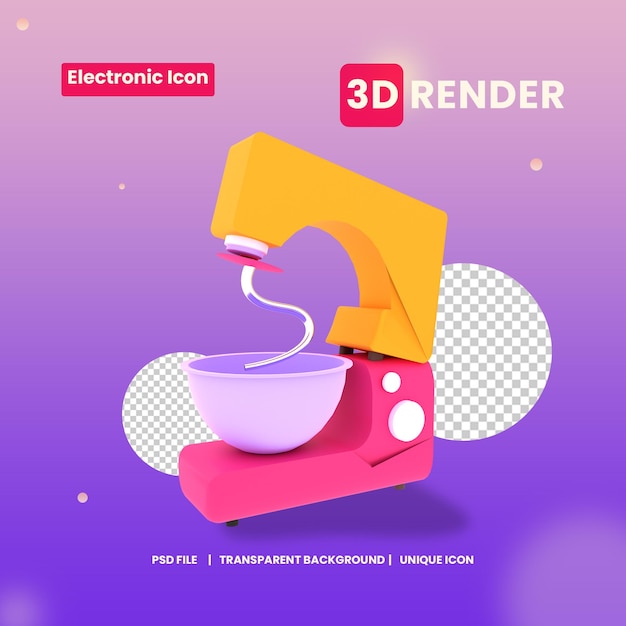 3d illustration electric cake mixer object Premium Psd