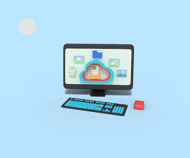 3d illustration of email in cloud storage computer