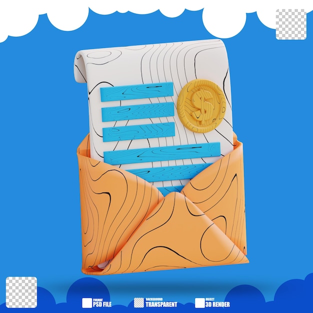 3d illustration of email money document 3