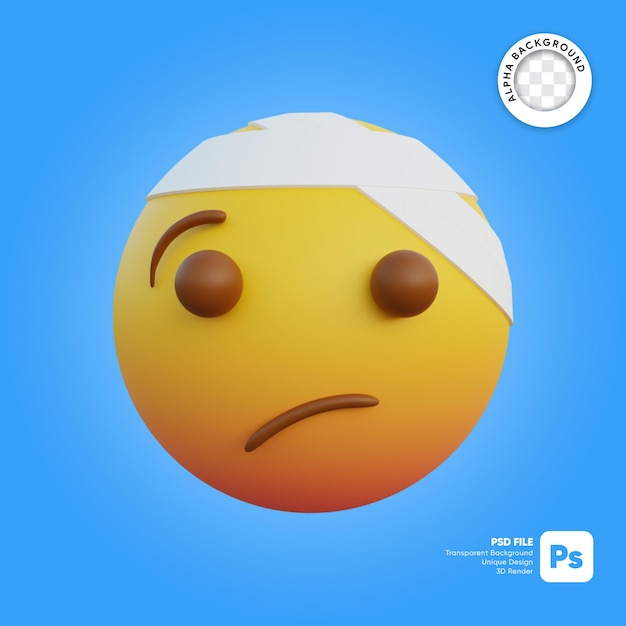 3d illustration Emoticon expression Face with head bandage