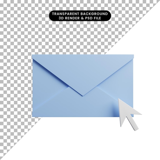 3d illustration of envelope icon with cursor