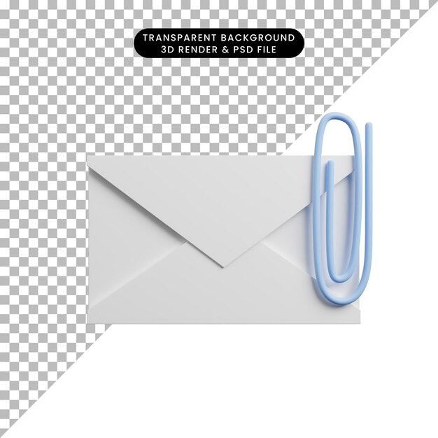 3d illustration of envelope icon with paper clip