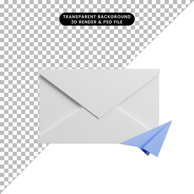 3d illustration of envelope icon with paper planes