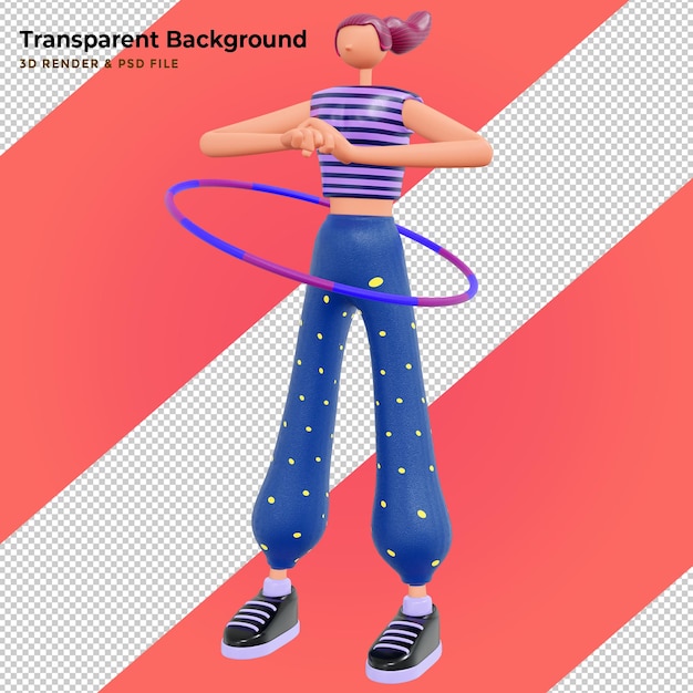 3D Illustration of a exercising woman with hula hoop