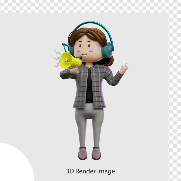 3d illustration female customer service holding megaphone