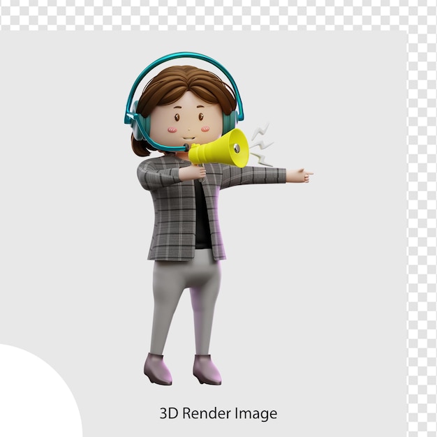 3d illustration female customer service holding megaphone