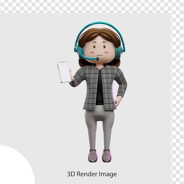 3d illustration  female customer service holding smartphone