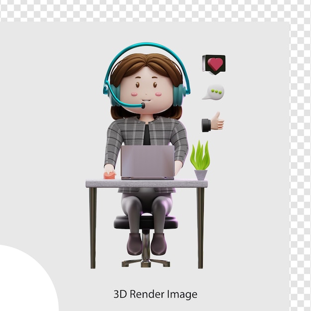 3d illustration  female customer service on work