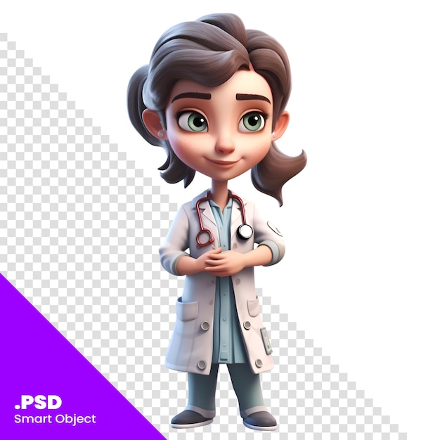 3D illustration of a female doctor with stethoscope around her neck PSD template