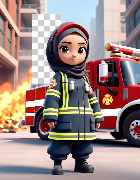 3D illustration of a female firefighter isolated on a white background