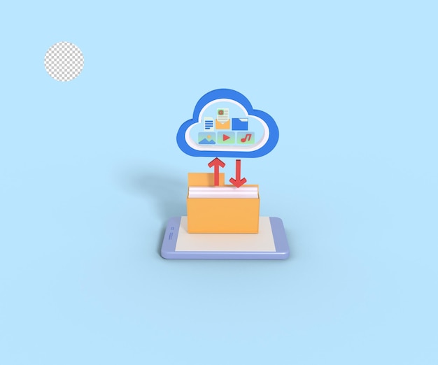 3d illustration of file transfer to cloud storage