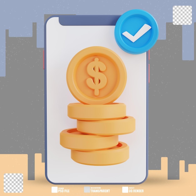 3d illustration financial check on mobile 2