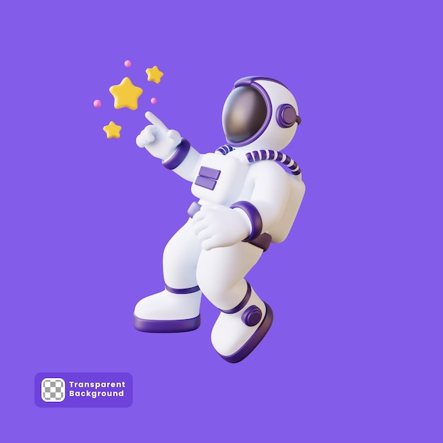 3d illustration of floating astronaut touching the stars