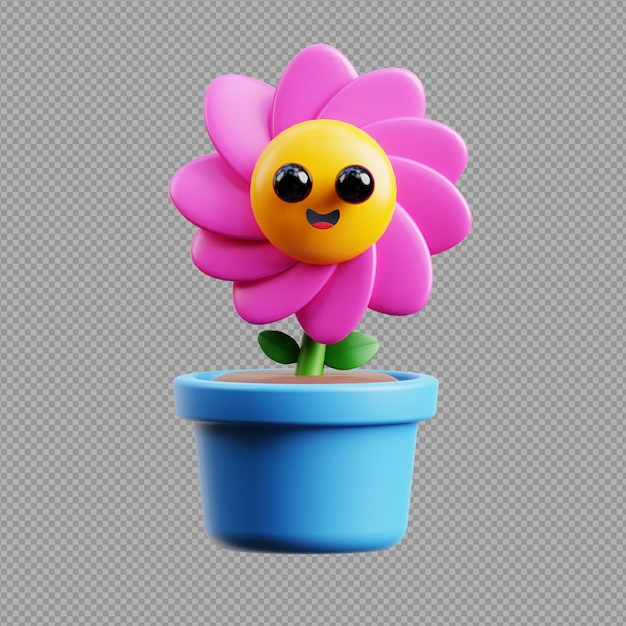 3D illustration of a flower pot plant in transparent background