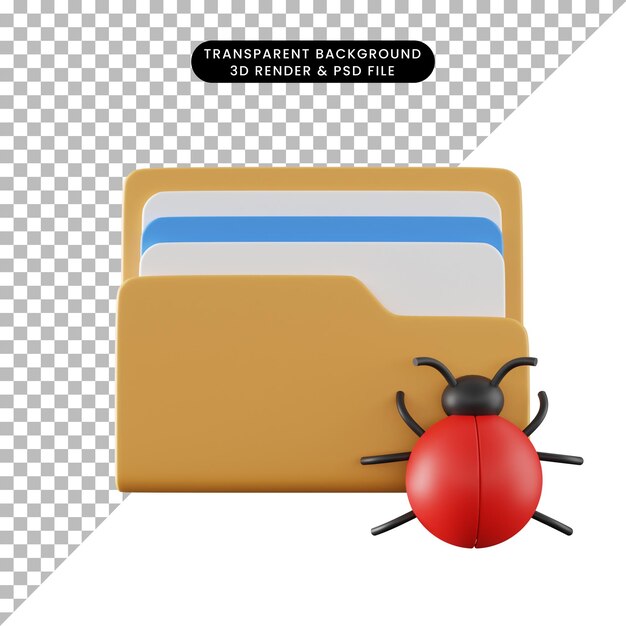 3d illustration of folder icon with bug file