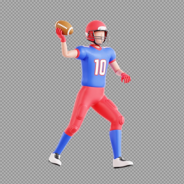 PSD 3d illustration of football player playing game in transparent background