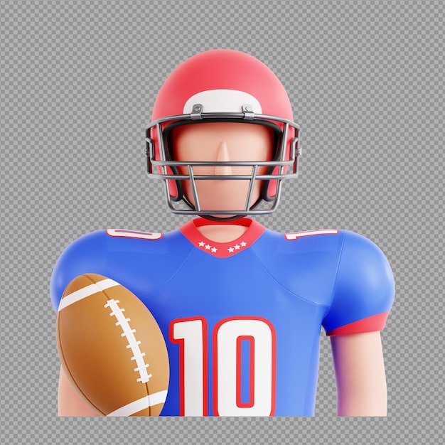 3D illustration of football player in transparent background