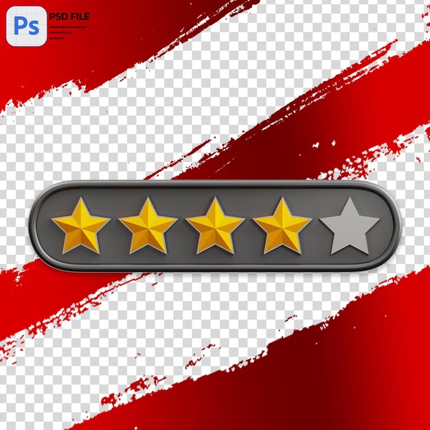 3D Illustration Of Four Of Five Star Rating render of icon Isolated PNG