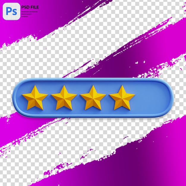 3D Illustration Of Four Of Five Star Rating render of icon Isolated PNG