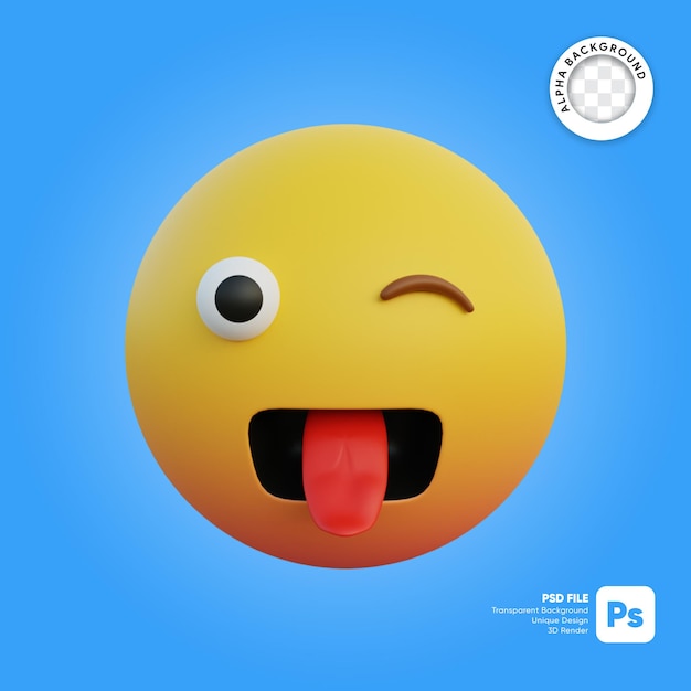 3d illustration freak crazy face emoticon sticking out tongue and eyes closed one