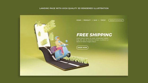 3D Illustration Free Shipping Online Shop Landing Page Template