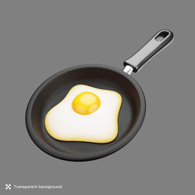 3D illustration of a fried egg on the frying pan