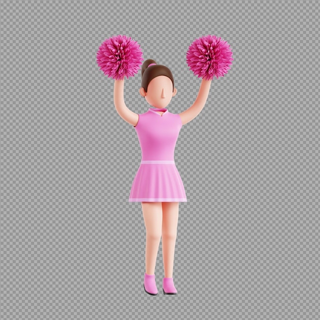 3D illustration of a girl dancing with pom pom