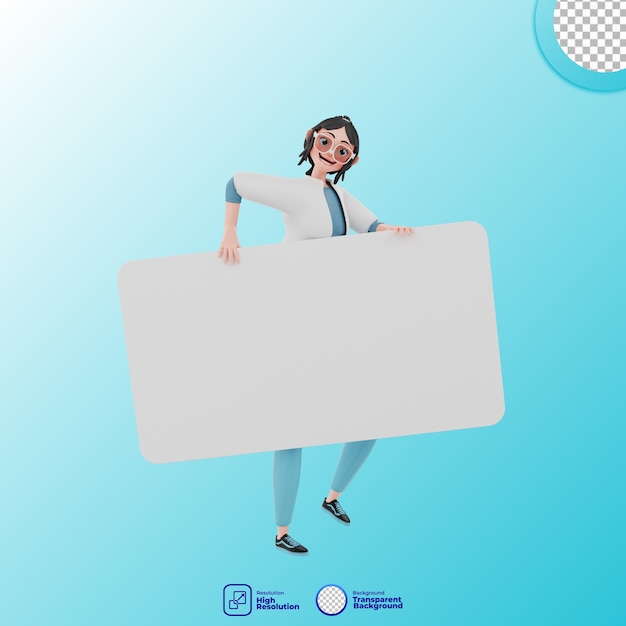 3d illustration of girl with blank board