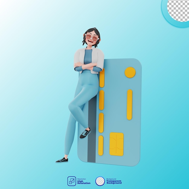 3d illustration of girl with credit card