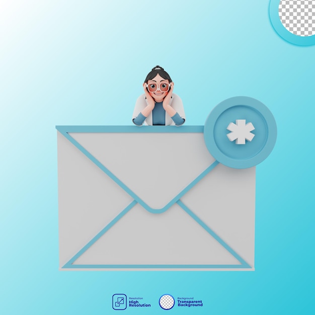 3d illustration of girl with email