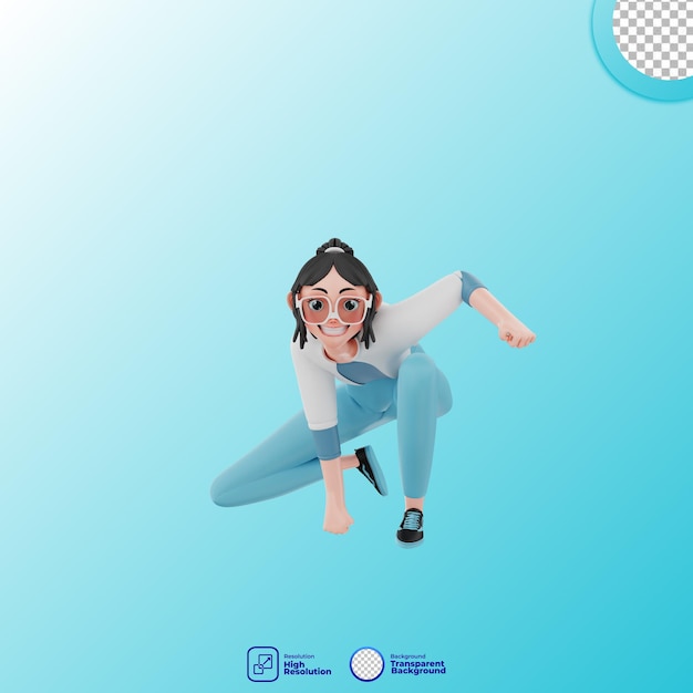 3d illustration of girl with landing hero pose