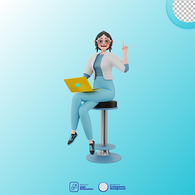 3d illustration of girl with laptop