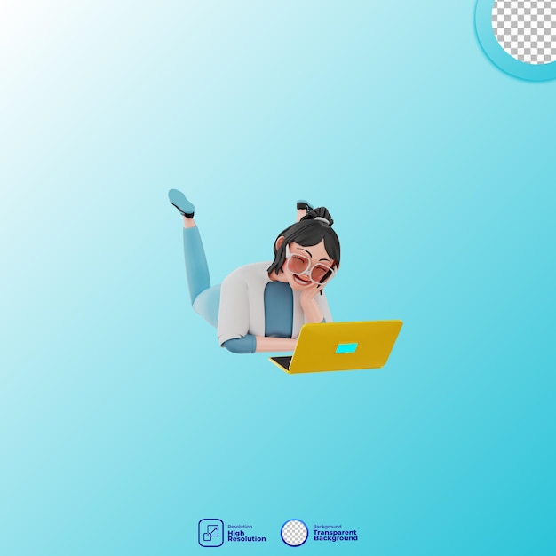 3d illustration of girl with laptop