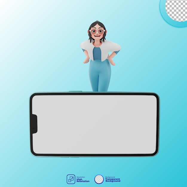 3d illustration of girl with mobile phone