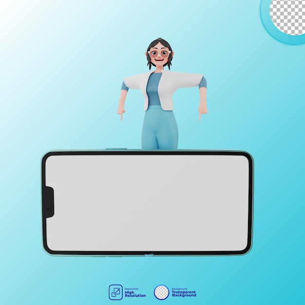 3d illustration of girl with mobile phone