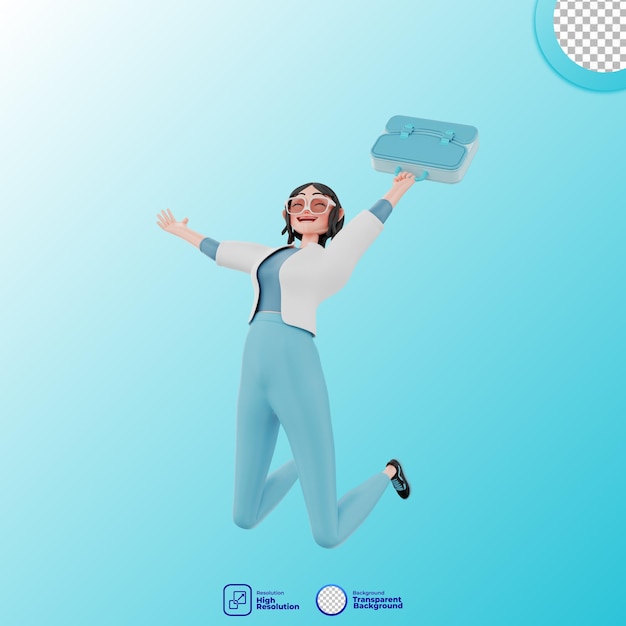 3d illustration of girl with suitcase