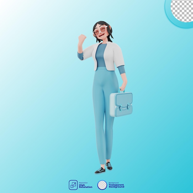 3d illustration of girl with suitcase