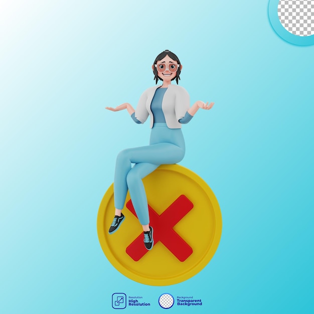 3d illustration of girl with wrong sign